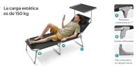 SONGMICS Tumbona, Tumbona Plegable, Tumbona Reclinable, 71 x 200 x 38 cm, Carga de 150 kg, con Reposacabezas Protección Solar y Respaldo Ajustable, para Terraza Piscina Jardín, Azul Oscuro/Gris Ahumado/Negro - details 5