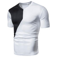 Camiseta Casual Para Hombre Con Bloque De Colores Manga Corta Estilo V-Neck Poliéster Cuatro Estaciones T-Shirt De Comercio Exterior - details 1
