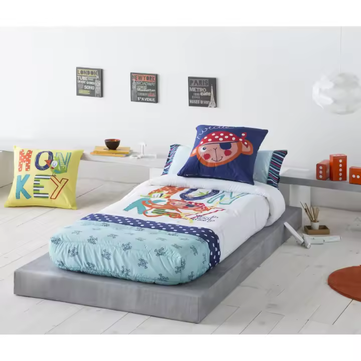 JVR - Edredón Ajustable modelo MONKEY - Tejido 100% Algodón Percal 200 hilos - Estampado digital - Fabricado en España - Cama 80/90/105 - 1