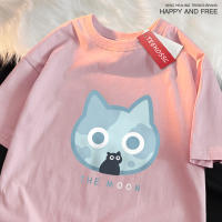 Camiseta De Algodón Oversized Para Hombre Y Mujer Estilo Japonés Con Diseño De Gato Lunar Azul Camiseta Casual Transpirable De Manga Corta Para El Verano - details 10