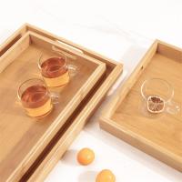 HOGUITA-Juego de 2 Bandejas de Bambú Apilables Para Servir Con Asas, Bandejas De Madera Portátiles Para Desayuno, Comida, Café, Aperitivos o Decoración, Bandejas Resistentes y Elegantes Para El Hogar, Cocina o Uso Diario - details 3