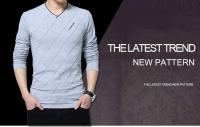 Camiseta De Manga Larga Para Hombre Estilo Casual Slim Fit Con Cuello En V Moda Harajuku Ropa Deportiva Camisetas Top Para Todas Las Estaciones - details 1