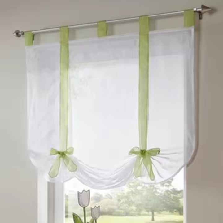 - 1 pieza Cortina Romana Adorable Nudo Estilo Dormitorio Sentado Ventana de Voile Bordada - Verde - 140cmx140cm - 1