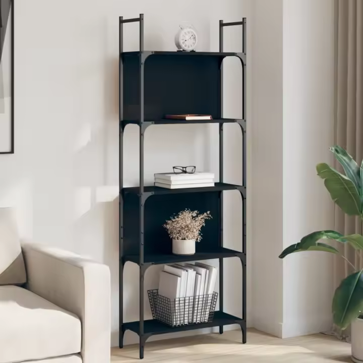 Librería de 5 estantes madera ingeniería negro 60,5x24x166,5 cm - 1