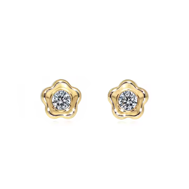 Pendientes Bebe Oro Amarillo 9K Flor Margarita Circonita Brillo - Mondepetit - 1