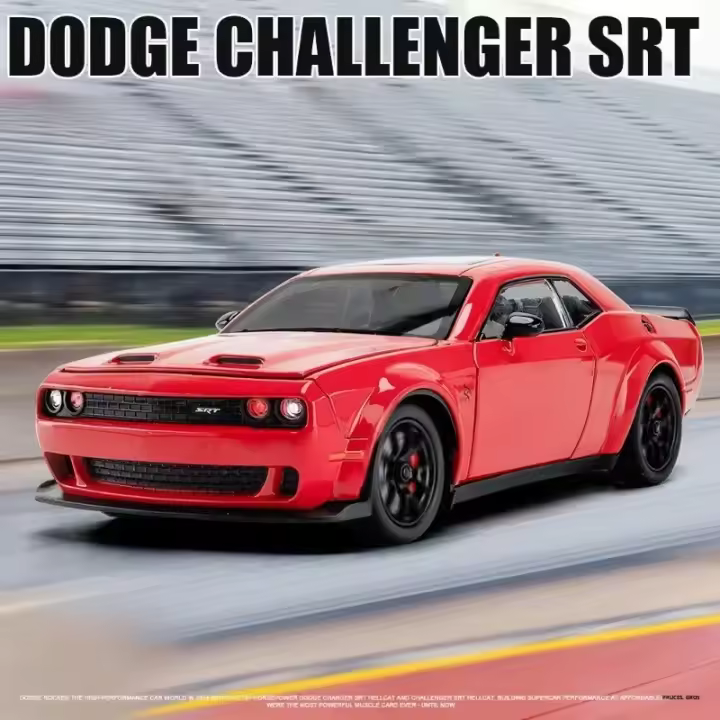 Modelo a Escala 1:24 Dodge Challenger Hellcat SRT En Metal Con Sonido Y Luz Vehículo De Colección Para Niños Juguetes Educativos - 1