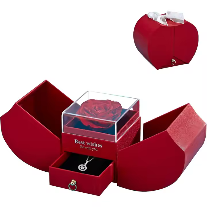 Rosa Eterna,Caja de Rosa Real Natural Preservada,Caja de Joyería de Rosa Eterna, Regalo de Cumpleaños Perfecto,Día de San Valentín,Día de la Madre,Aniversario,Navidad para Mamá Novia Hermana y Mujeres - 1