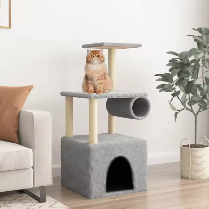 vidaXL Árbol Rascador para Gatos con Postes Torre Escalador Sisal Color Gris claro,  Crema,  Gris oscuro y mas - 1