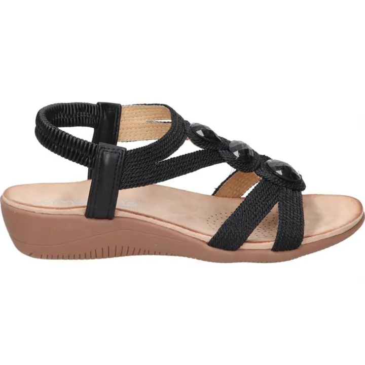 AMARPIES | Sandalias con Cuña Amarpies para Mujer – Sandalias de Verano en Color Negro con Detalles – Sandalias Sin Cierre – Slip On – Cuña Baja y Cómoda – Estilo Casual – Versátiles y Combinables – Modelo ABZ26620 - 1