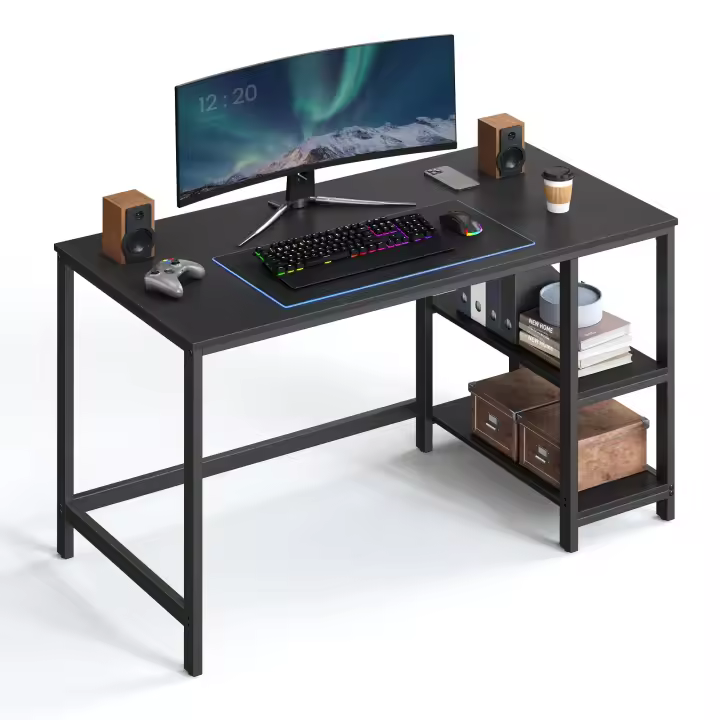 Escritorio moderno con estructura de acero blanco, mesa de ordenador versátil con 2 estantes ajustables para oficina y dormitorio - 1
