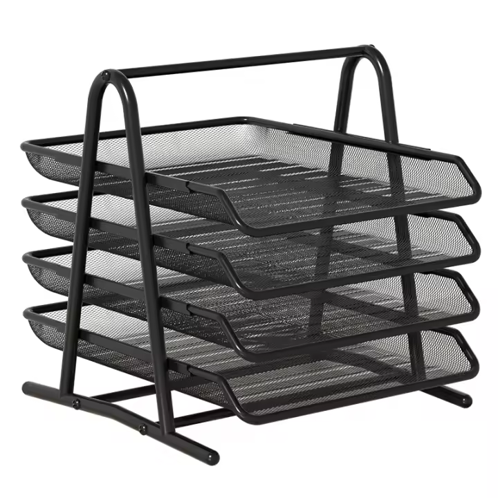 Organizador de libros con almacenamiento de 3 niveles para papel y archivos metálicos para oficina y orden de documentos - 1