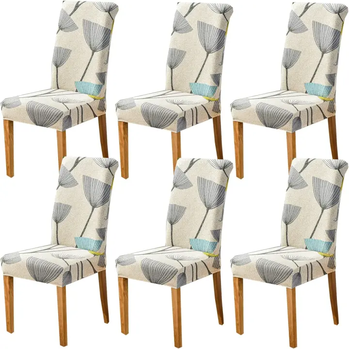 Fundas para Sillas, 6 Piezas, Fundas Cortas elástica, extraíbles y Lavables para Sillas, para Ceremonia de Comedor de Hotel (Diente de León, 6 Piezas) - 1