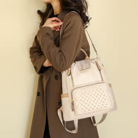 Mochila escolar para estudiantes con forma de diamante de gran capacidad, moderna, sencilla, informal y versátil, mochila para mujer con incrustaciones de remaches. - details 14