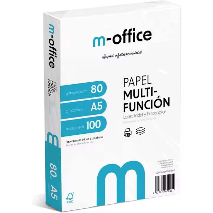 m-office Paquete Folios A5 80gr para Impresora Inkjet y Láser, Ideales para la Oficina como para el Hogar - 1