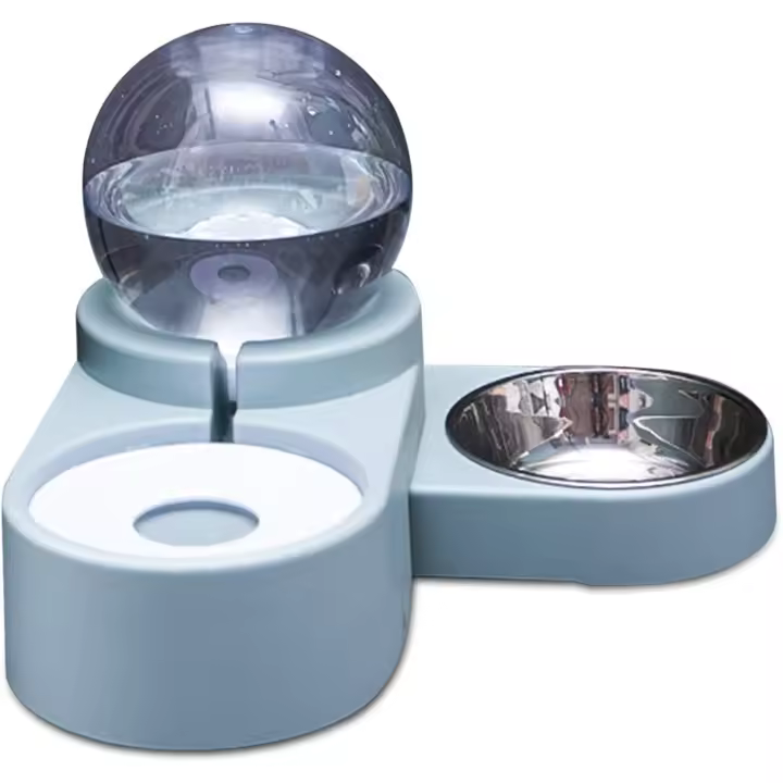 Alimentador bebedor de perros y gatos. Doble Alimentador automático dispensador de rociadores de agua a prueba de salpicaduras (azul) - 1