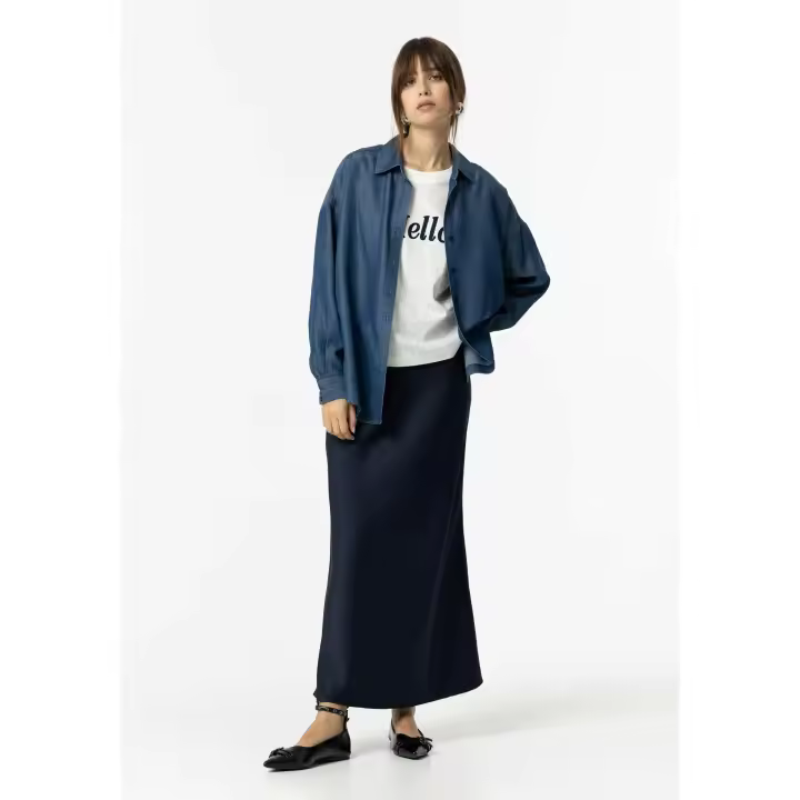 Faldas y shorts Marcas Mujer Ropa Tiffosi Tiffosi mujer  Falda midi satinada- Tiffosi- Kansas_1 azul marino - 1
