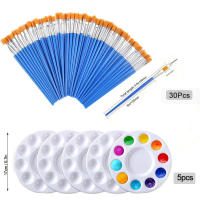 Set De Pinceles De Pintura 30pcs Con Paletas De 5pcs Para Acrílico Acuarela Aceite Gouache Tempera Cerdas De Nylon Manija Plástica - details 1