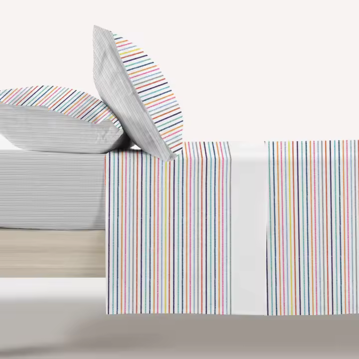Manterol - Juego de sábanas estampado geométrico rayas. Calidad 50% Algodón 50% Poliéster. Incluye bajera ajustable, encimera y fundas de almohada. Sábana de verano con diseño moderno. - 1