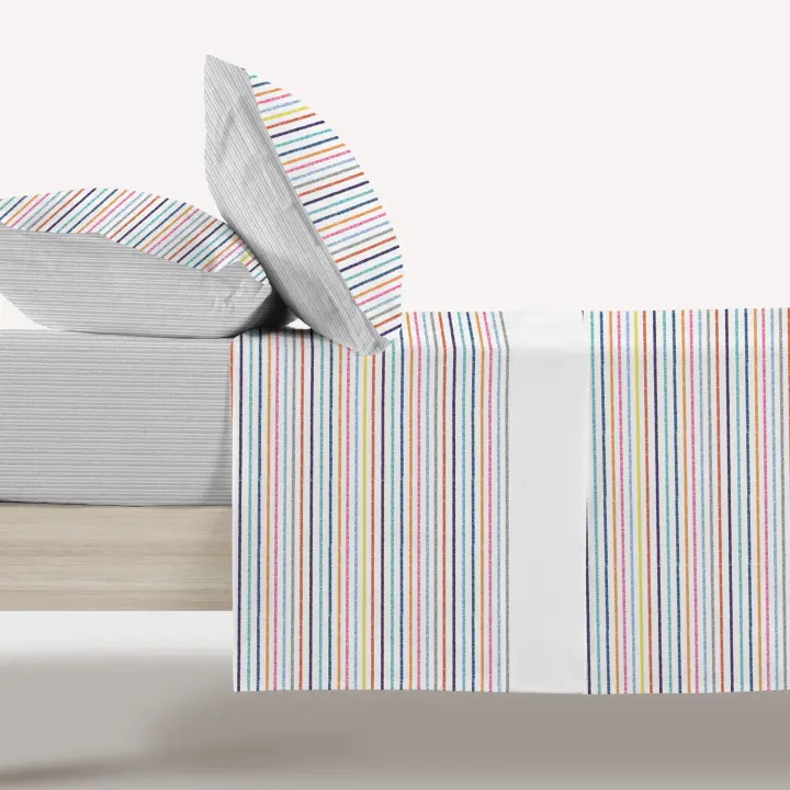 Manterol - Juego de sábanas estampado geométrico rayas. Calidad 50% Algodón 50% Poliéster. Incluye bajera ajustable, encimera y fundas de almohada. Sábana de verano con diseño moderno. - 1