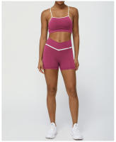 Shorts De Yoga Para Mujer Con Color Contraste Cintura Cruzada Entrenamiento Deporte Bottom V-Shape Shorts De Fitness - details 4