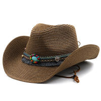 Sombreros De Cowboy De Paja Para Hombres Y Mujeres Protección Solar Estilizado En Denim Estilo Étnico Para La Playa De Primavera Y Verano - details 0