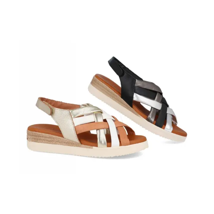 3279 - DIGO DIGO SANDALIAS DE CUÑA   COLORES : NEGRO , ORO  TALLAS : 35 AL 41  CORTE EXTERIOR : PIEL  FORRO INTERIOR : PIEL / SINTÉTICO  PLANTILLA : PIEL / GEL  ALTURA TACÓN / CUÑA : 3,5 CM.  PISO : SINTÉTICO - 1