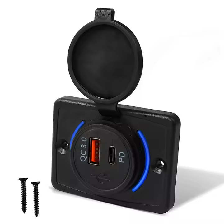 Enchufe USB Rápido 24V Para Carro Bus Camión Barco ATV Panel De 38W Con Luz LED Cargo De Carga Rápida QC3.0 Para RV - 1