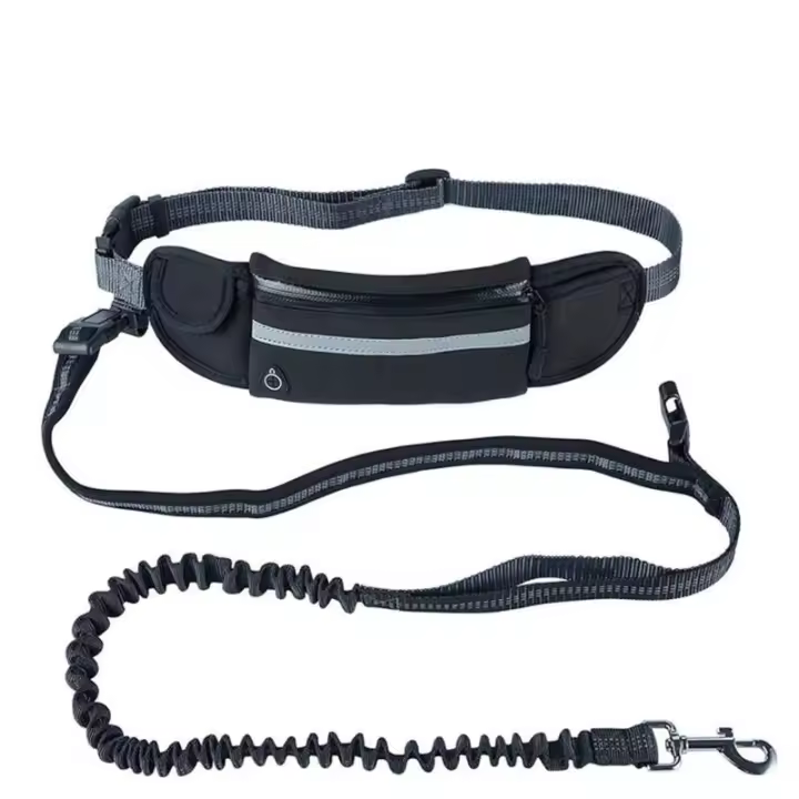 Correa flexible para perros con riñonera, color negro - 1