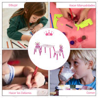 HOMCOM Juego de Mesa y 2 Sillas Infantiles de Madera Set de Mesa de Escritorio 55x34x42 cm y Sillas 28x26x50 cm para Niños 2-4 Años para Salas de Juego Dormitorio de Niño Rosa - details 4