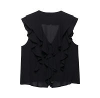 Conjunto De Moda Para Mujer UNIZERA Verano Sin Mangas Cuello En V Skirt Y Pantalones Estilo Nuevo Decoración Pila Blusa Casual A-Line - details 4