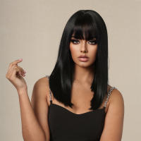 Pelucas Sintéticas Negras Con Franja Bob Larga Media Natural Para Mujer Peluca De Cosplay Resistente Al Calor Uso Diario - details 3