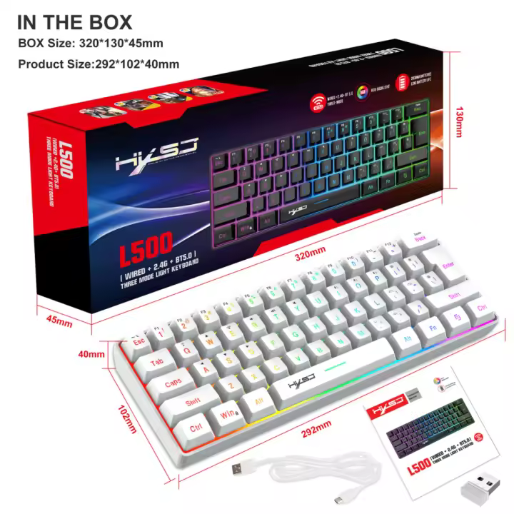 L500 Wired/Wireless Gaming Keyboard 61 Keys With Dynamic RGB Backlight For PC Laptop Gamer - 1