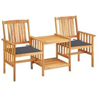 vidaXL Sillas y mesita de jardín con cojines madera maciza acacia en color Taupé/Estampado cuadros rojos/Gris y más | cómodas modernas ergonómicas para comedor cocina salón hogar - details 11