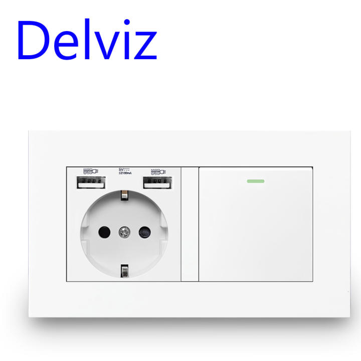 Interruptor Luz Delviz EU Estándar 16A Salida 146mm * 86mm Panel 1 Gang 1Way / 2Way Interruptor Pasillo Escalera Con USB