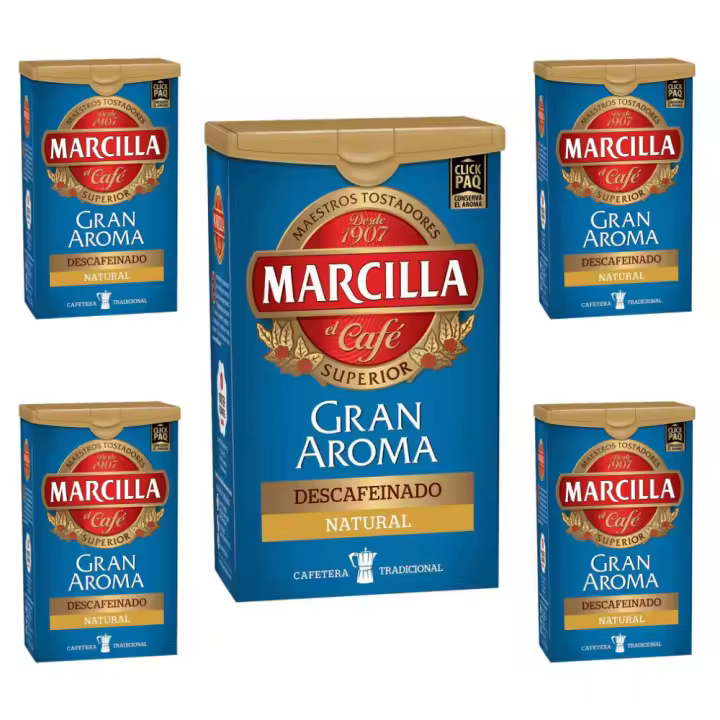 Pack de 5 Marcilla molido Gran Aroma descafeinado natural 200 gramos - 1