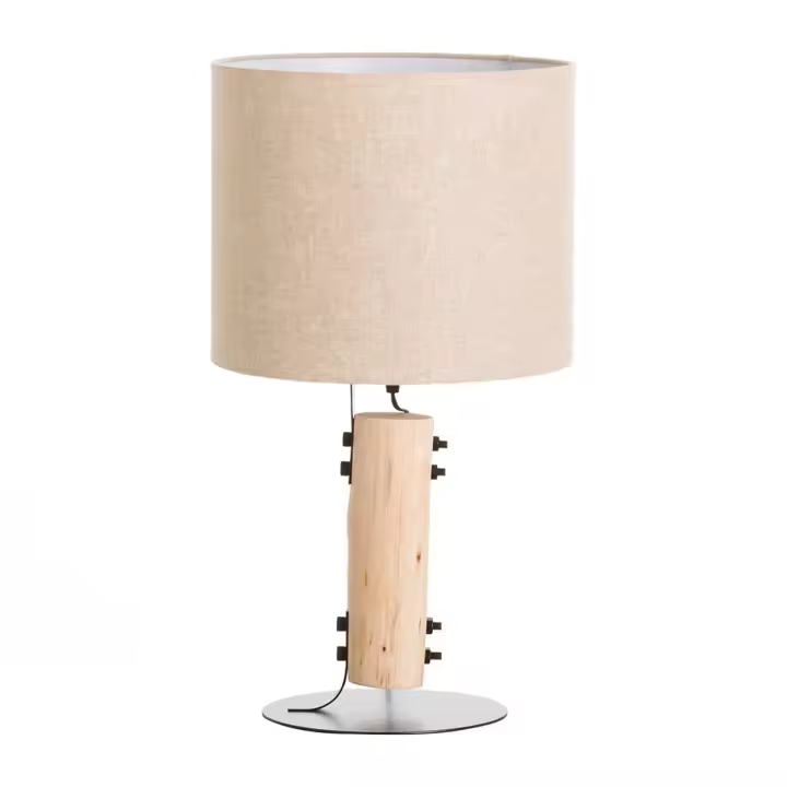 Lámpara de Mesa Moderna Rústica de Madera Hierro Tela y Color Natural | Modelo Magma O91 | Lámpara para Mesilla de Noche, Salón, Dormitorio... | 30x30x55cm - 1