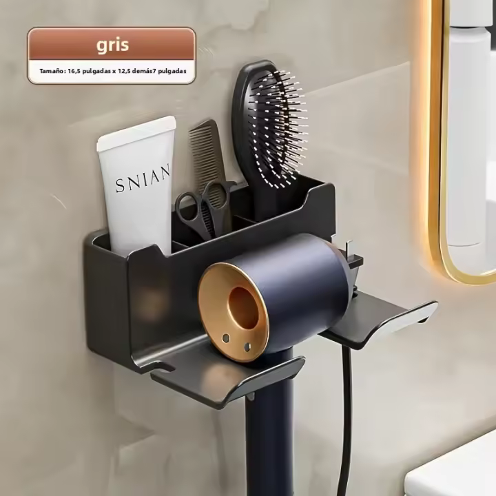 Soporte De Secador De Pelo Para Pared Organizador De Baño Estante De Doble Nivel Material De Plástico Soporte Para Secador Y Linterna Montado En La Pared Para El Hogar - 1