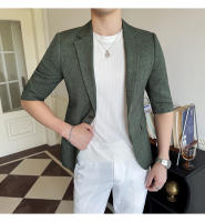 Traje De Verano Para Hombre 2025 De Alta Calidad Con Mangas De Siete Puntos Estilo Moderno Y Elegante Talla M-5XL Azul Rayado Transpirable Y Fresco - details 14