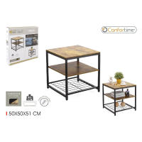 ARISE SHOP-Mesa Auxiliar Cuadrada con 3 Estantes,Mesa auxiliar de estilo industrial moderna para sala de estar, dormitorio, Color Marrón 50x50x51cm - details 0