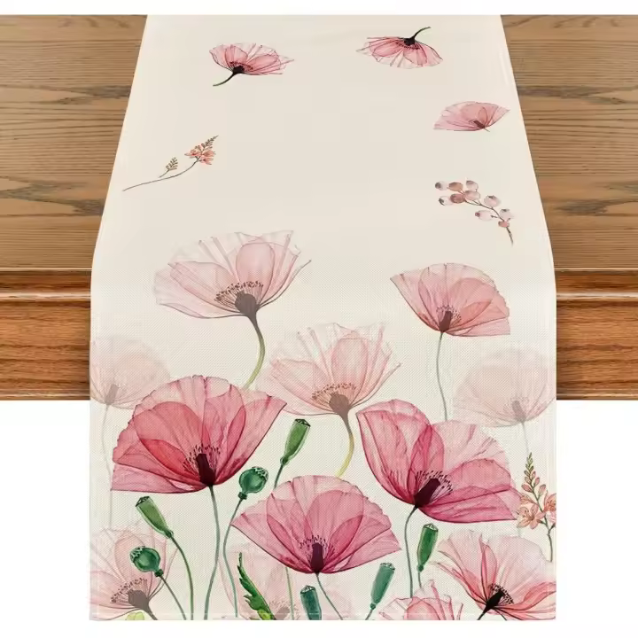Camino de mesa de primavera con hojas de amapola de maíz, decoración de mesa de comedor de cocina de temporada para decoración de fiesta en el hogar 33 x 183 cm - 1