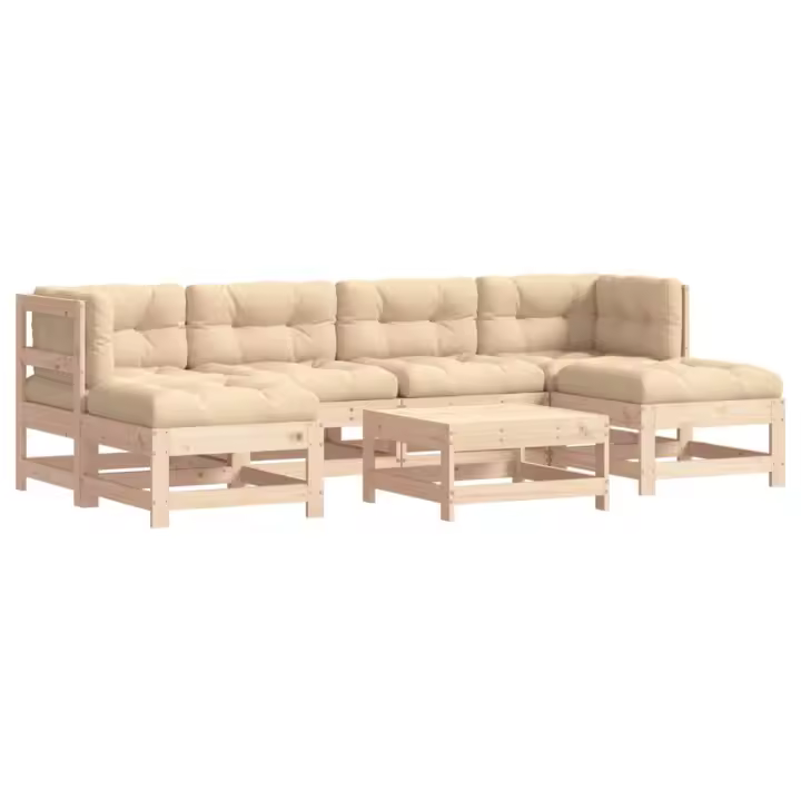 vidaXL Juego de muebles de jardín 7 piezas y cojines madera maciza - 1