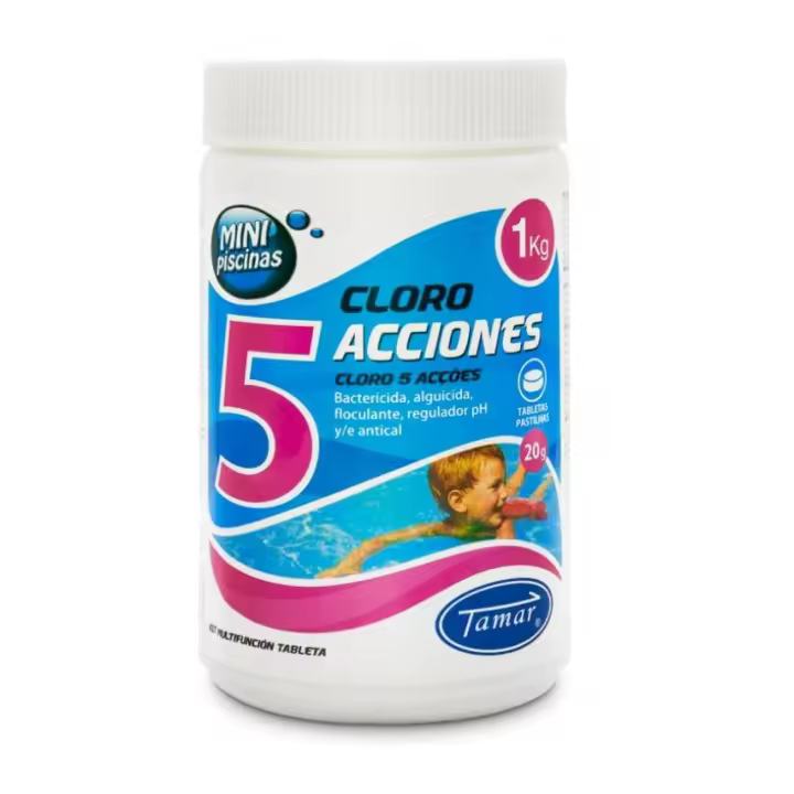 Pastillas de Cloro para Piscina Tamar - 5 Acciones en 1 - Acción Bactericida, Algicida, Floculante, Regulador de Ph y Anti-cal - 1