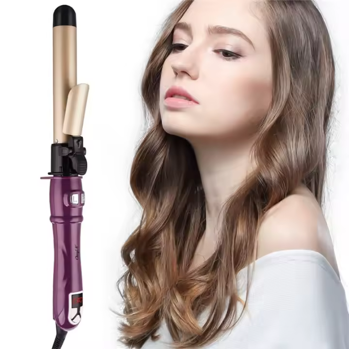 Rizador de Cabello de Iones Negativos - Varita Voluminizadora para Rizo Exuberantes y Flequillo, 32mm/25mm, Diseño Ergonómico, Solo para Cabello Seco, Enchufe Tipo-C, Acabado Metálico Brillante, Rizador Automático - 1
