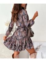 Vestido De Mujer Elegante Casual Primavera/Verano Con Estampado Cuello Redondo Manga Larga Con Cinturón Vestido A-Line De Rodilla - details 10