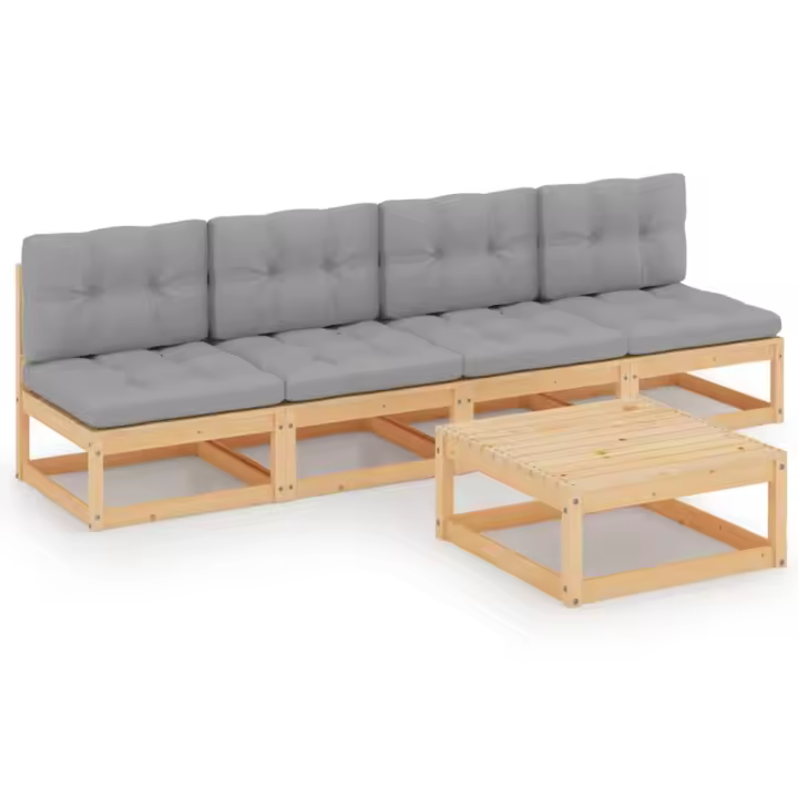 vidaXL Juego de muebles de jardín 5 pzas y cojines madera maciza pino - 1