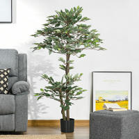 Outsunny Árbol de Té Artificial 120 cm Planta Artificial con 546 Hojas Musgo y Maceta Planta Artificial Decorativa para Interior y Exterior Hogar Salón Oficina Verde - details 1