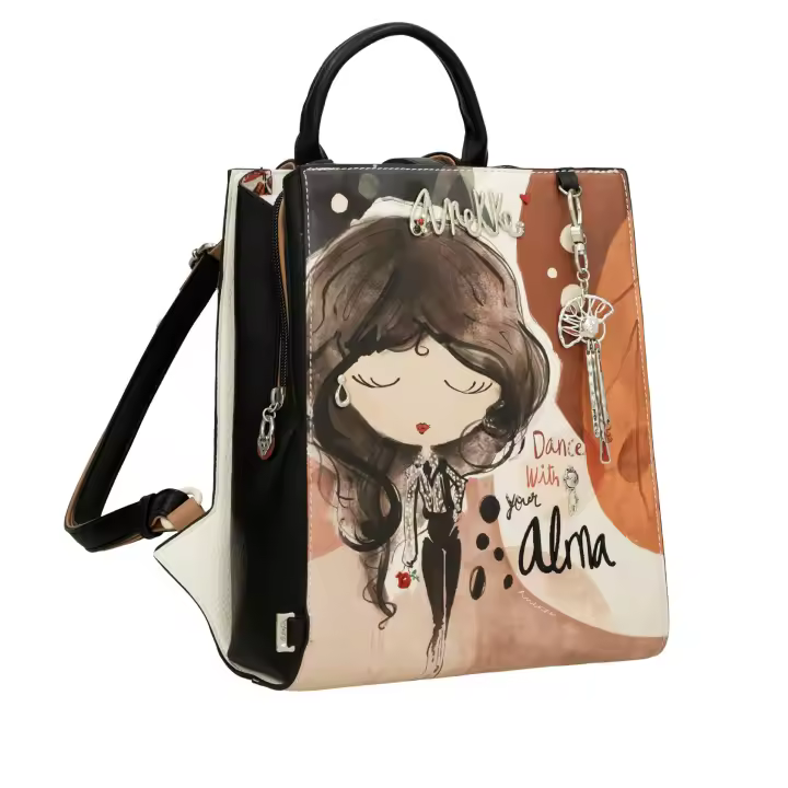 Mochila triple Anekke Alma - Tres compartimentos independientes con cierre de cremallera - Bolsillo exterior trasero - Asa corta de mano - Asas regulables - Ref. 40705-273 - Mide 25 x 28 x 8 cm - 1