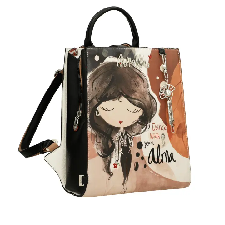 Mochila triple Anekke Alma - Tres compartimentos independientes con cierre de cremallera - Bolsillo exterior trasero - Asa corta de mano - Asas regulables - Ref. 40705-273 - Mide 25 x 28 x 8 cm - 1