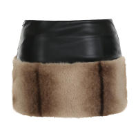 Mini Falda Bodycon De Cuero Sintético Con Parches De Peluche Para Mujer Estilo Callejero Sexy Corta Rave Clubwear Y2K inviernoFalda De Cintura Alta Para Jóvenes - details 2