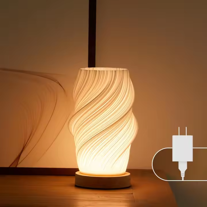 Con BASE DE Madera-Lámpara de Mesa con dormitorio para abajo, regulable en 12 Modos y Pantalla (Blanco-E, mediana) - 1